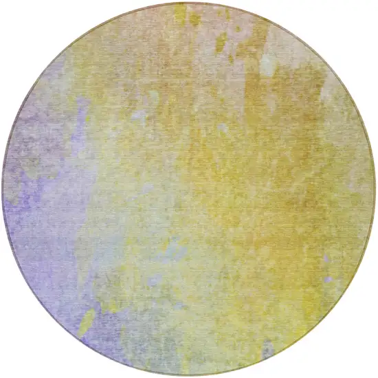 8' Round Blue Gold and Wheat Round Abstract Washable Non Skid Indoor Outdoor Area Rug Photo 5