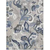 Photo of 8' Round Blue Gray Jacobean Floral Indoor Outdoor Area Rug