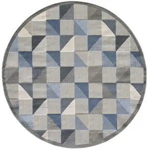 Photo of 8' Round Blue Gray Triangle Indoor Outdoor Area Rug