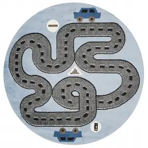 Photo of 5' Round Blue Imaginative Racetrack Area Rug