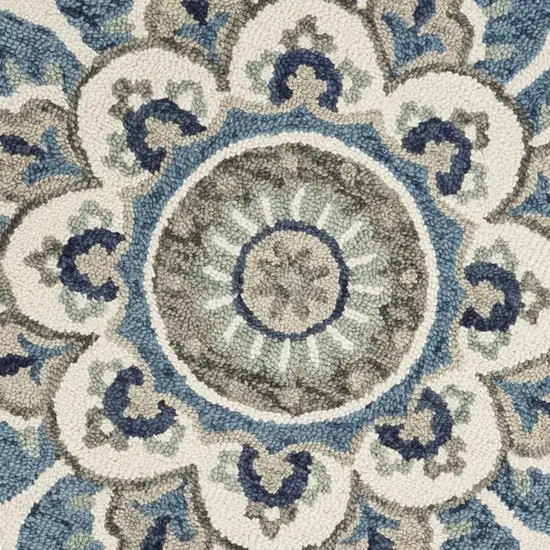 4' Round Blue Modern Floral Area Rug Photo 10