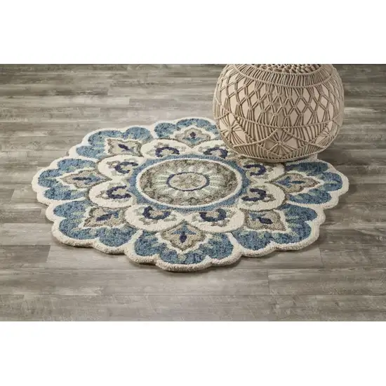 4' Round Blue Modern Floral Area Rug Photo 8