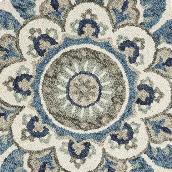 4' Round Blue Modern Floral Area Rug Photo 2