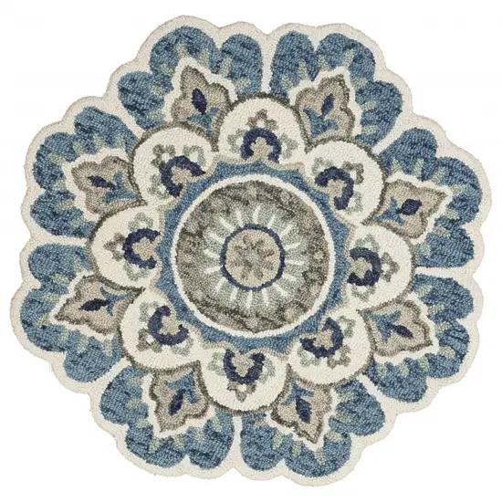 4' Round Blue Modern Floral Area Rug Photo 1