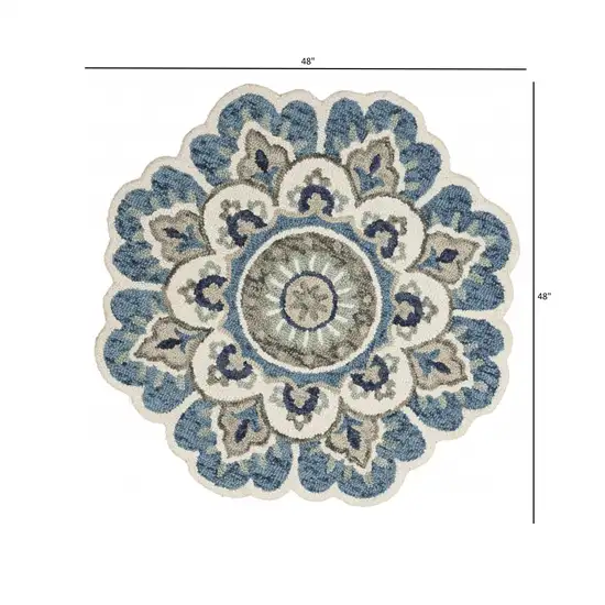 4' Round Blue Modern Floral Area Rug Photo 4