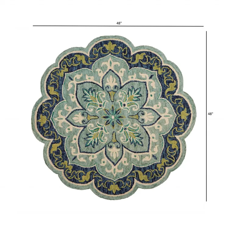 4' Round Blue Ornate Medallion Area Rug Photo 4