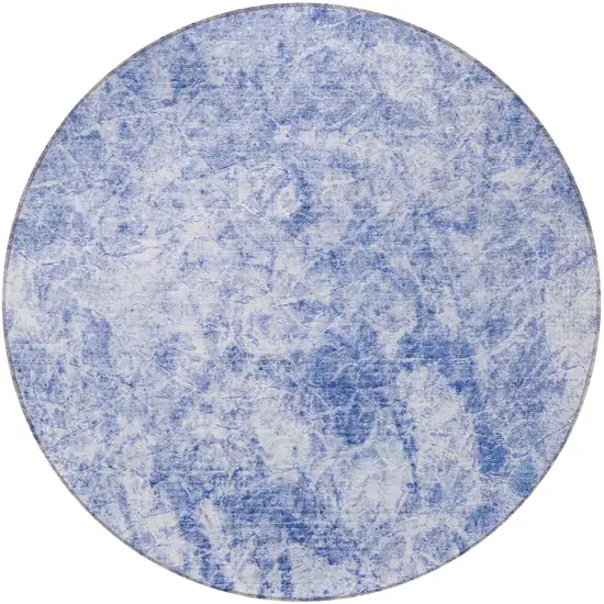 8' Round Blue Round Abstract Washable Non Skid Indoor Outdoor Area Rug Photo 4