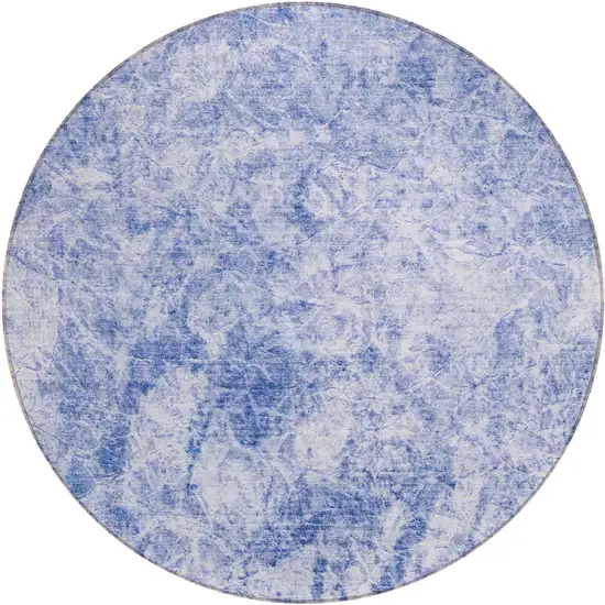 Blue Round Abstract Washable Non Skid Indoor Outdoor Area Rug Photo 2