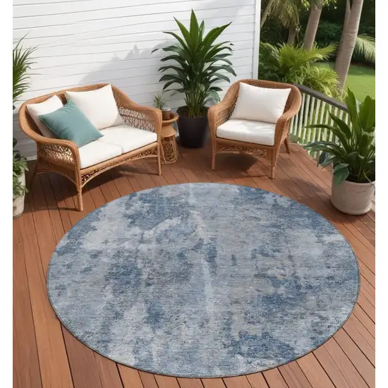 8' Round Blue Round Abstract Washable Non Skid Indoor Outdoor Area Rug Photo 1