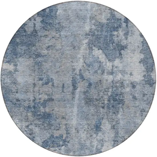 8' Round Blue Round Abstract Washable Non Skid Indoor Outdoor Area Rug Photo 5