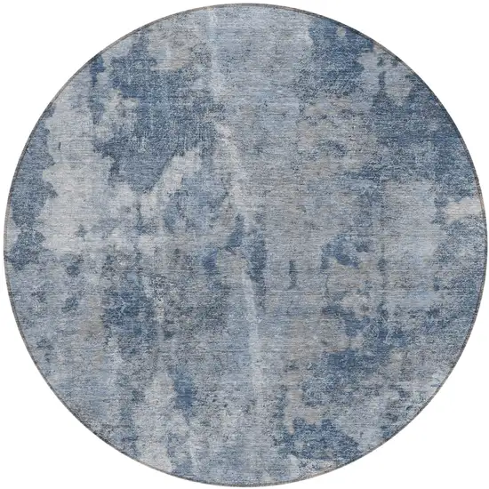 Blue Round Abstract Washable Non Skid Indoor Outdoor Area Rug Photo 2