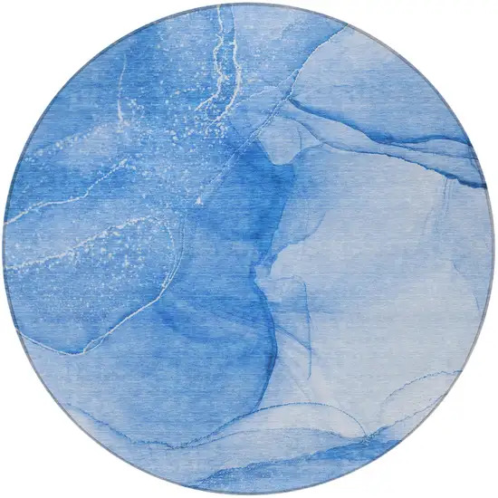 Blue Round Abstract Washable Non Skid Indoor Outdoor Area Rug Photo 5