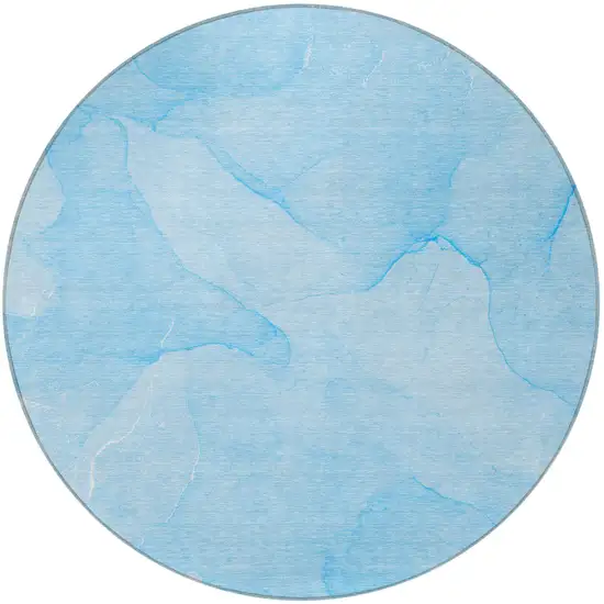 Blue Round Abstract Washable Non Skid Indoor Outdoor Area Rug Photo 4