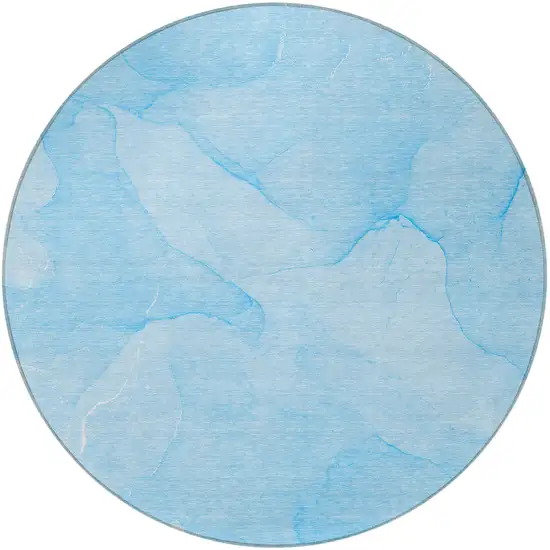 8' Round Blue Round Abstract Washable Non Skid Indoor Outdoor Area Rug Photo 5