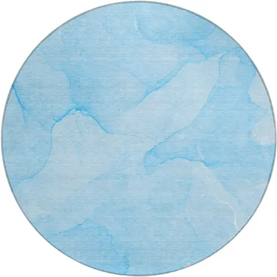 Blue Round Abstract Washable Non Skid Indoor Outdoor Area Rug Photo 2