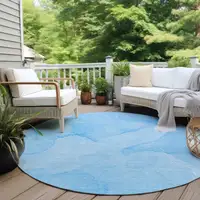 Photo of 8' Round Blue Round Abstract Washable Non Skid Indoor Outdoor Area Rug