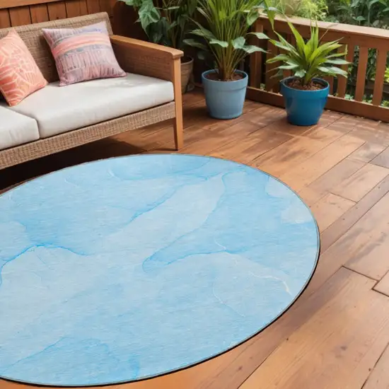 Blue Round Abstract Washable Non Skid Indoor Outdoor Area Rug Photo 1