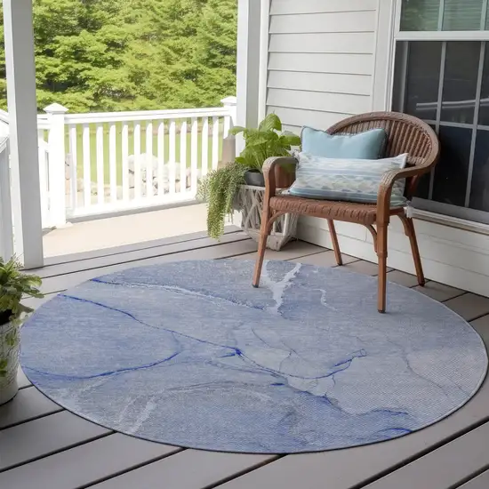 Blue Round Abstract Washable Non Skid Indoor Outdoor Area Rug Photo 8