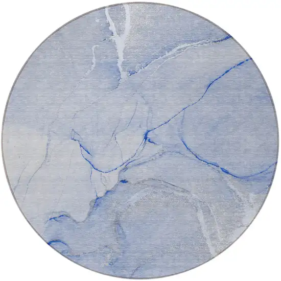 Blue Round Abstract Washable Non Skid Indoor Outdoor Area Rug Photo 5