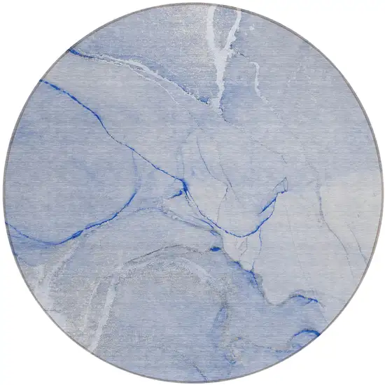 Blue Round Abstract Washable Non Skid Indoor Outdoor Area Rug Photo 2