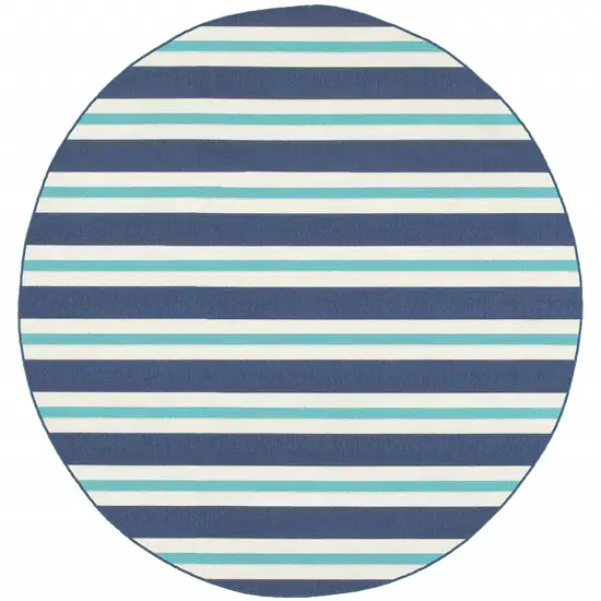 8' Round Blue Round Geometric Stain Resistant Indoor Outdoor Area Rug Photo 1