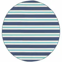 Photo of 8' Round Blue Round Geometric Stain Resistant Indoor Outdoor Area Rug