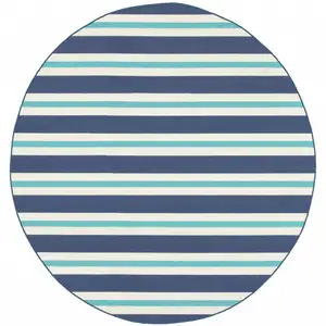 Photo of 8' Round Blue Round Geometric Stain Resistant Indoor Outdoor Area Rug