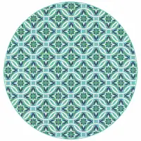 Photo of 8' Round Blue Round Geometric Stain Resistant Indoor Outdoor Area Rug