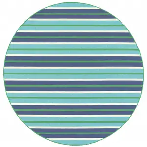 Photo of 8' Round Blue Round Geometric Stain Resistant Indoor Outdoor Area Rug