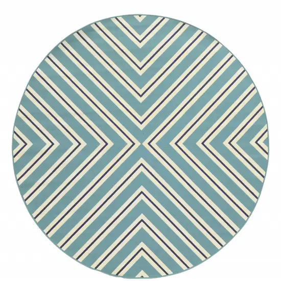 8' Round Blue Round Geometric Stain Resistant Indoor Outdoor Area Rug Photo 1