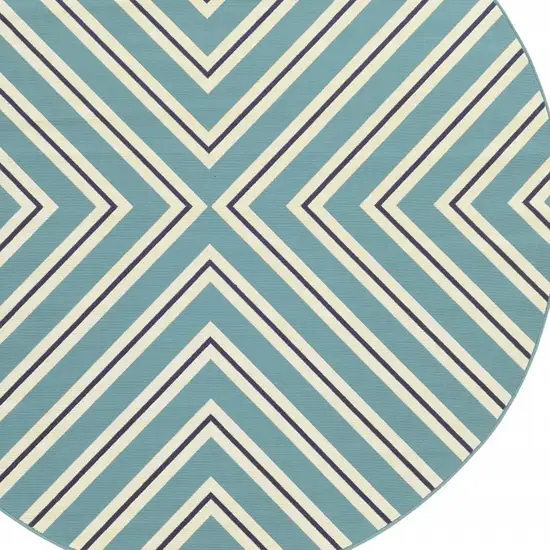 8' Round Blue Round Geometric Stain Resistant Indoor Outdoor Area Rug Photo 3