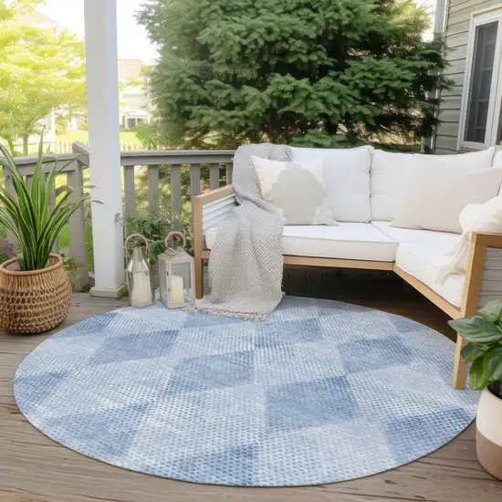 Blue Round Geometric Washable Non Skid Indoor Outdoor Area Rug Photo 8