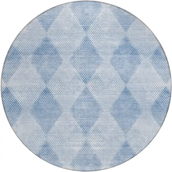 8' Round Blue Round Geometric Washable Non Skid Indoor Outdoor Area Rug Photo 2