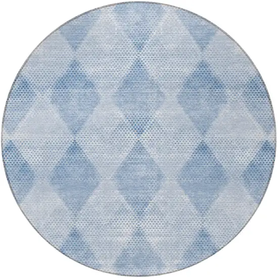 8' Round Blue Round Geometric Washable Non Skid Indoor Outdoor Area Rug Photo 4