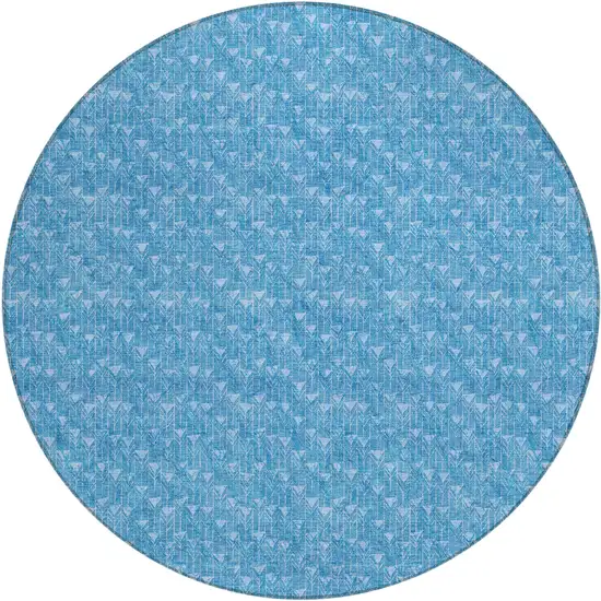 Blue Round Geometric Washable Non Skid Indoor Outdoor Area Rug Photo 2