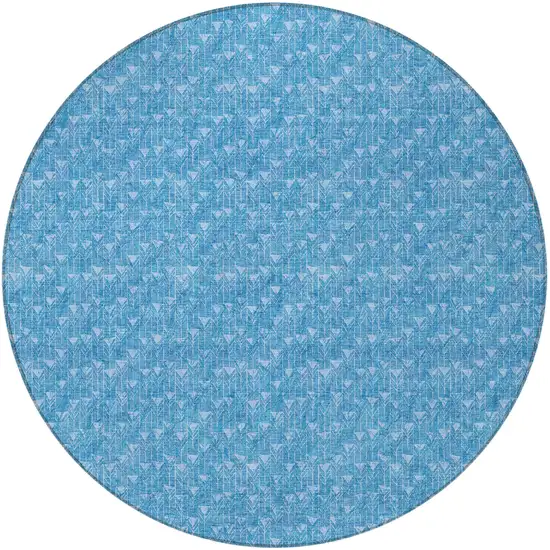 8' Round Blue Round Geometric Washable Non Skid Indoor Outdoor Area Rug Photo 5