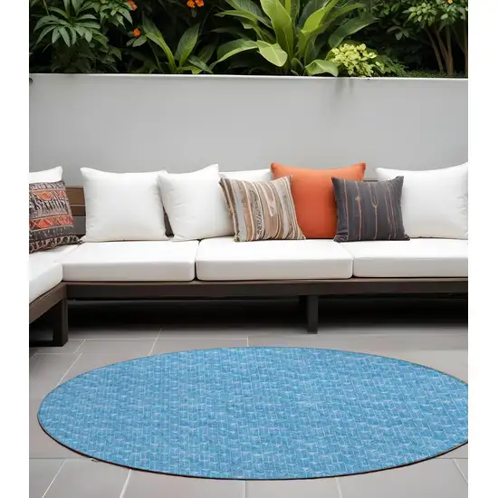 8' Round Blue Round Geometric Washable Non Skid Indoor Outdoor Area Rug Photo 1