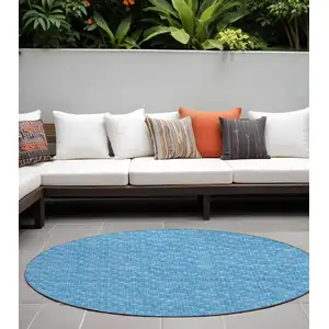 Photo of 8' Round Blue Round Geometric Washable Non Skid Indoor Outdoor Area Rug