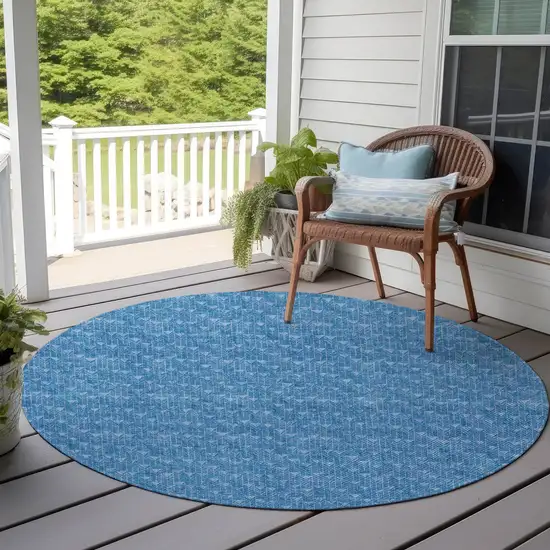 Blue Round Geometric Washable Non Skid Indoor Outdoor Area Rug Photo 7