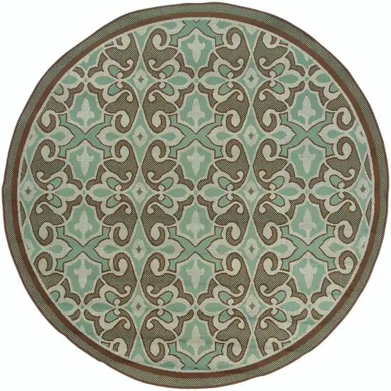 8' Round Blue Round Oriental Stain Resistant Indoor Outdoor Area Rug Photo 1