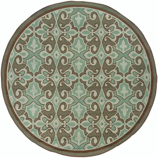 8' Round Blue Round Oriental Stain Resistant Indoor Outdoor Area Rug Photo 2