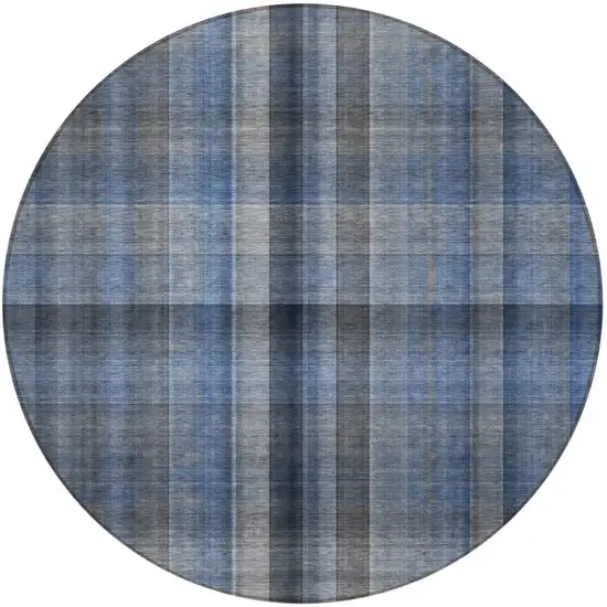 Blue Round Plaid Washable Non Skid Indoor Outdoor Area Rug Photo 5