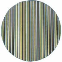 Photo of 8' Round Blue Round Striped Stain Resistant Indoor Outdoor Area Rug