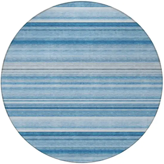 Blue Round Striped Washable Non Skid Indoor Outdoor Area Rug Photo 5