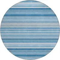 Photo of 8' Round Blue Round Striped Washable Non Skid Indoor Outdoor Area Rug