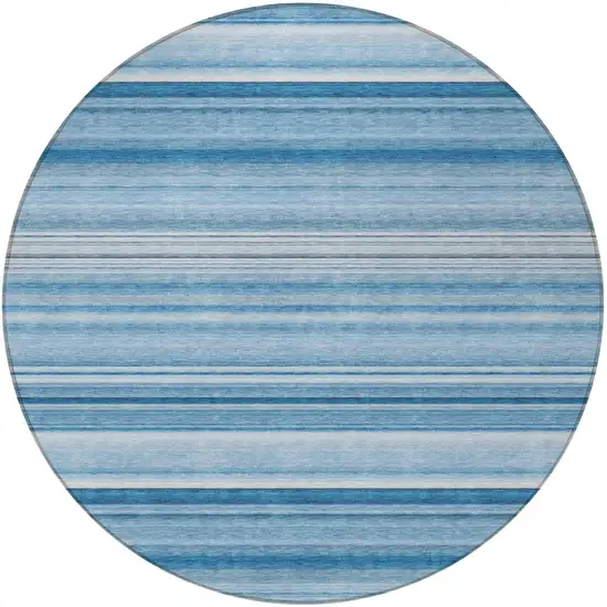 8' Round Blue Round Striped Washable Non Skid Indoor Outdoor Area Rug Photo 5