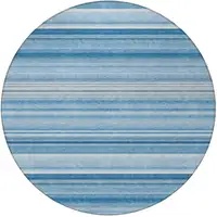 Photo of 8' Round Blue Round Striped Washable Non Skid Indoor Outdoor Area Rug