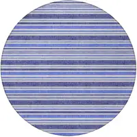 Photo of 8' Round Blue Round Striped Washable Non Skid Indoor Outdoor Area Rug