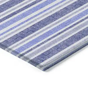 Photo of 8' Round Blue Round Striped Washable Non Skid Indoor Outdoor Area Rug