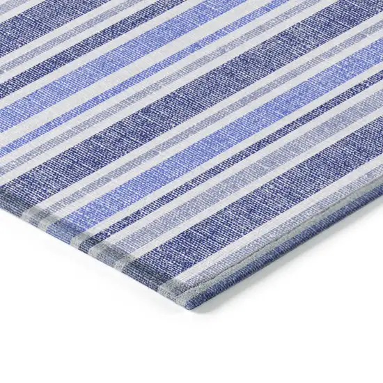 8' Round Blue Round Striped Washable Non Skid Indoor Outdoor Area Rug Photo 6